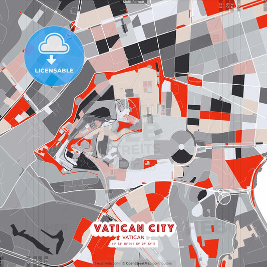 Vatican City, Vatican - modern street map poster template with gray and red tones