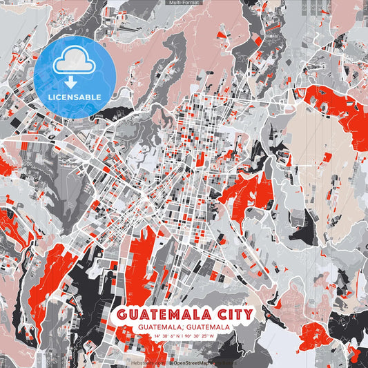 Guatemala City, Guatemala, Guatemala - modern street map poster template with gray and red tones