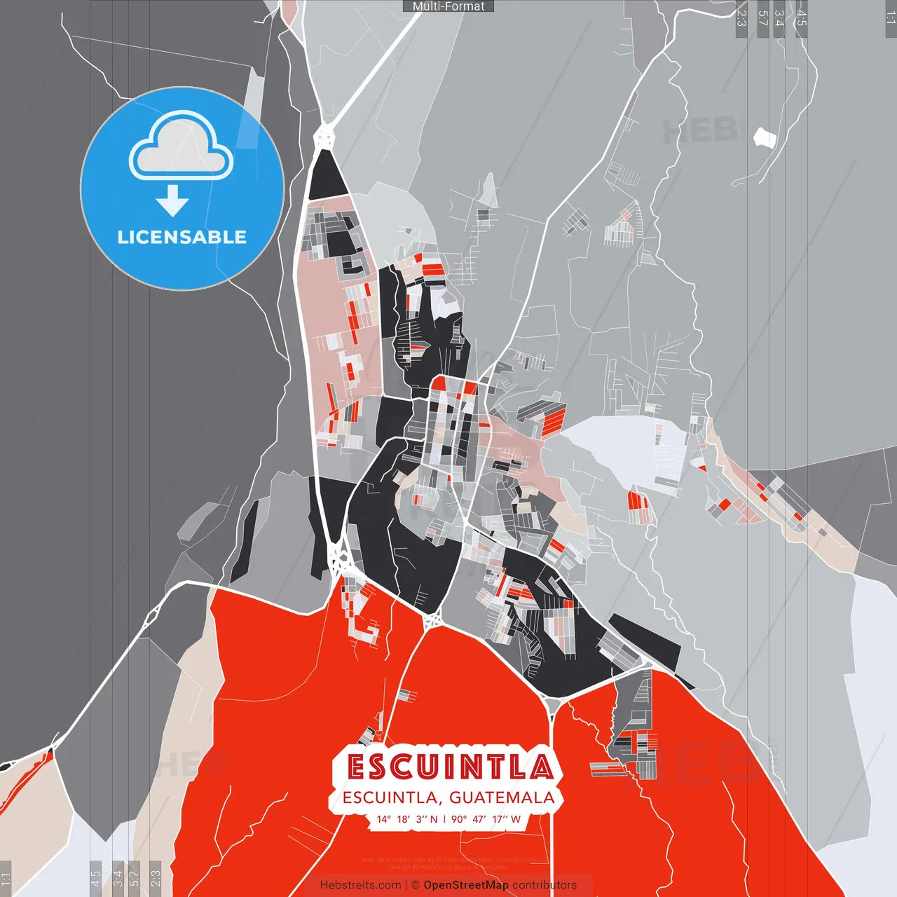 Escuintla, Escuintla, Guatemala - modern street map poster template with gray and red tones