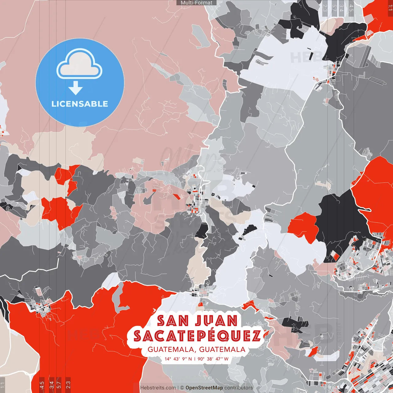San Juan Sacatepéquez, Guatemala, Guatemala - modern street map poster template with gray and red tones