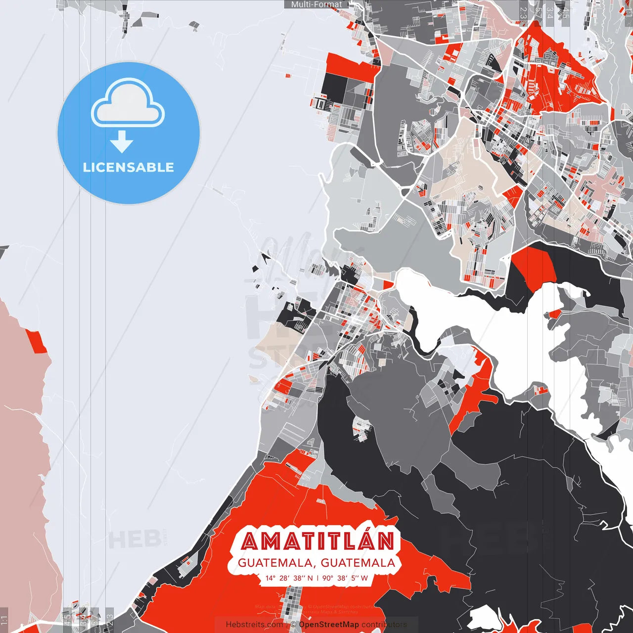 Amatitlán, Guatemala, Guatemala - modern street map poster template with gray and red tones