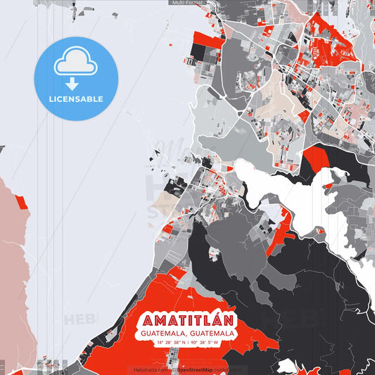 Amatitlán, Guatemala, Guatemala - modern street map poster template with gray and red tones