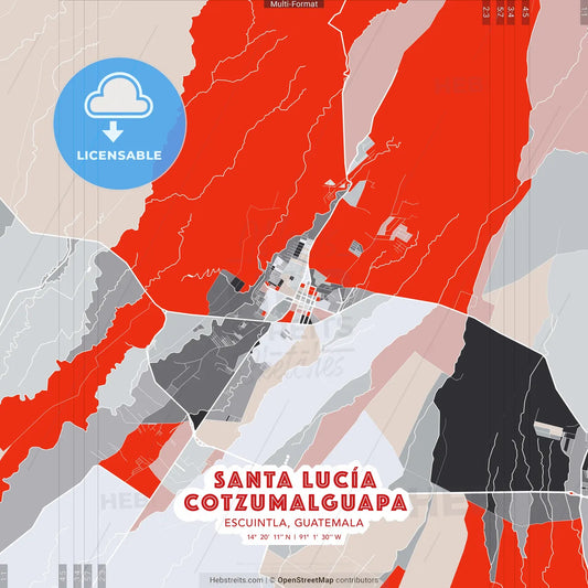 Santa Lucía Cotzumalguapa, Escuintla, Guatemala - modern street map poster template with gray and red tones