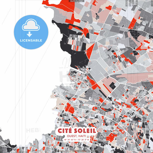 Cité Soleil, Ouest, Haiti - modern street map poster template with gray and red tones