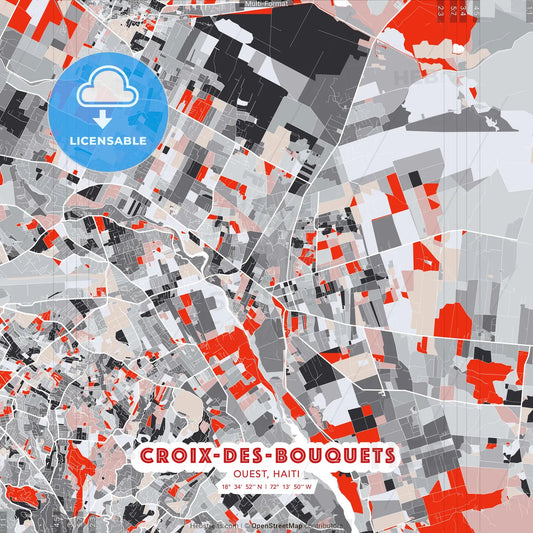 Croix-des-Bouquets, Ouest, Haiti - modern street map poster template with gray and red tones