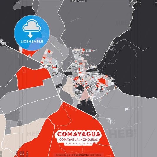 Comayagua, Comayagua, Honduras - modern street map poster template with gray and red tones