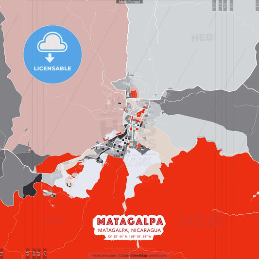 Matagalpa, Matagalpa, Nicaragua - modern street map poster template with gray and red tones