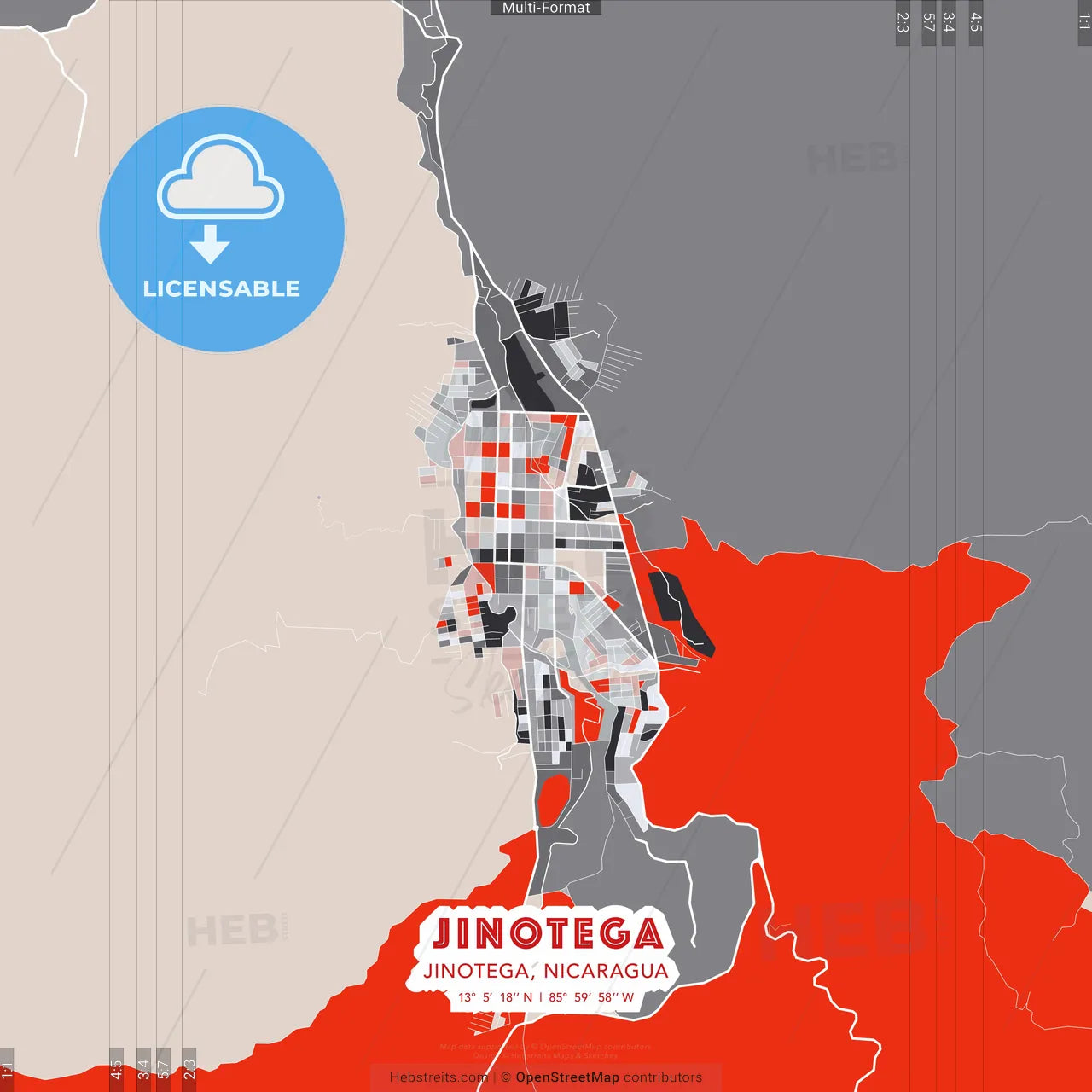 Jinotega, Jinotega, Nicaragua - modern street map poster template with gray and red tones
