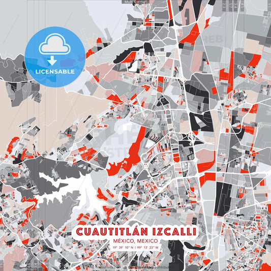 Cuautitlán Izcalli, México, Mexico - modern street map poster template with gray and red tones