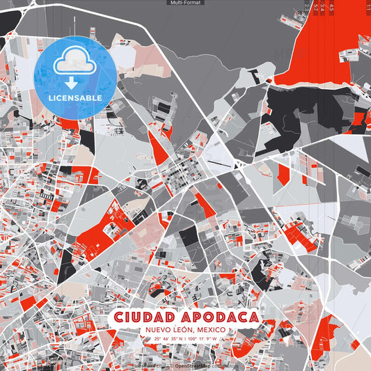 Ciudad Apodaca, Nuevo León, Mexico - modern street map poster template with gray and red tones