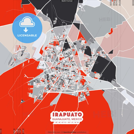 Irapuato, Guanajuato, Mexico - modern street map poster template with gray and red tones