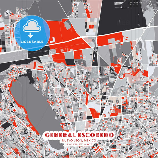 General Escobedo, Nuevo León, Mexico - modern street map poster template with gray and red tones