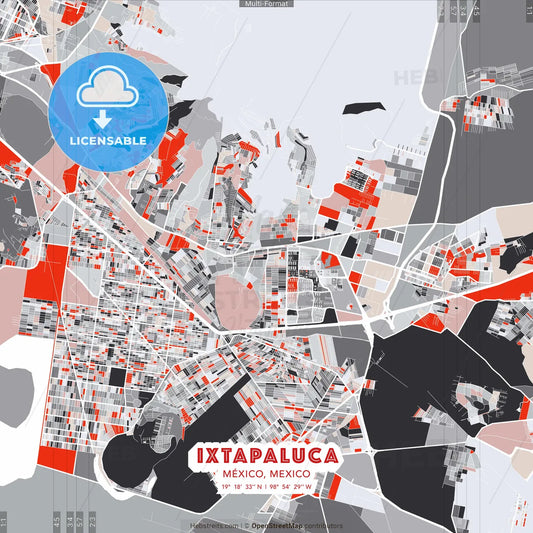 Ixtapaluca, México, Mexico - modern street map poster template with gray and red tones