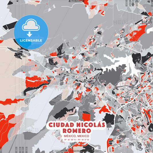 Ciudad Nicolás Romero, México, Mexico - modern street map poster template with gray and red tones