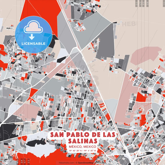 San Pablo de las Salinas, México, Mexico - modern street map poster template with gray and red tones