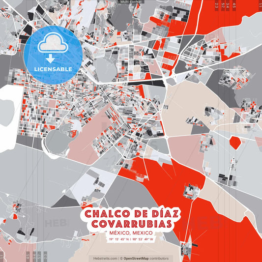 Chalco de Díaz Covarrubias, México, Mexico - modern street map poster template with gray and red tones