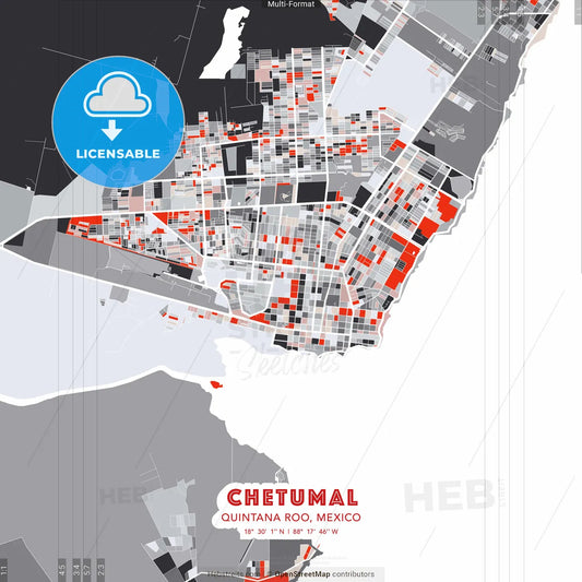 Chetumal, Quintana Roo, Mexico - modern street map poster template with gray and red tones