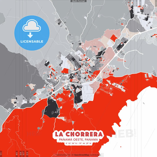 La Chorrera, Panamá Oeste, Panama - modern street map poster template with gray and red tones