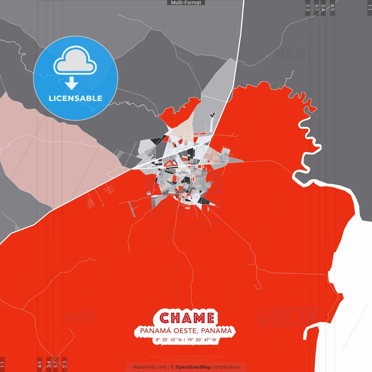Chame, Panamá Oeste, Panama - modern street map poster template with gray and red tones