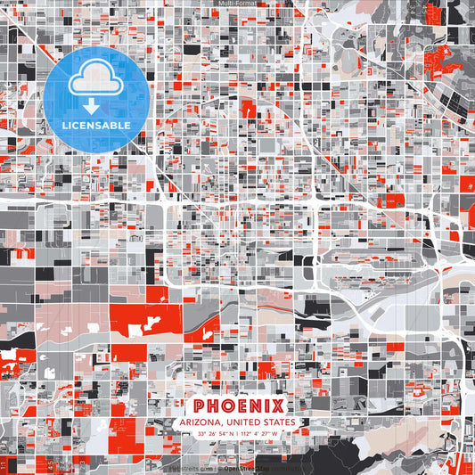 Phoenix, Arizona, United States - modern street map poster template with gray and red tones