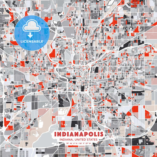 Indianapolis, Indiana, United States - modern street map poster template with gray and red tones