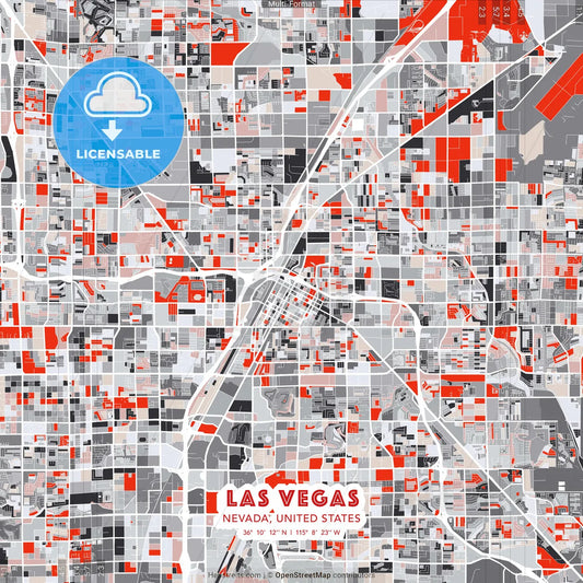 Las Vegas, Nevada, United States - modern street map poster template with gray and red tones
