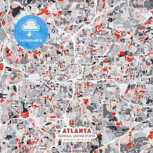 Atlanta, Georgia, United States - modern street map poster template with gray and red tones