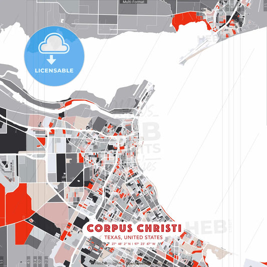 Corpus Christi, Texas, United States - modern street map poster template with gray and red tones