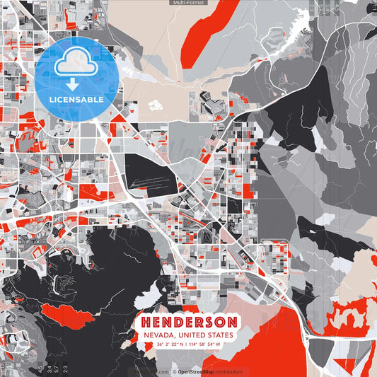 Henderson, Nevada, United States - modern street map poster template with gray and red tones