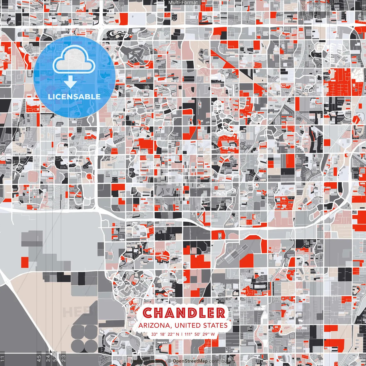 Chandler, Arizona, United States - modern street map poster template with gray and red tones