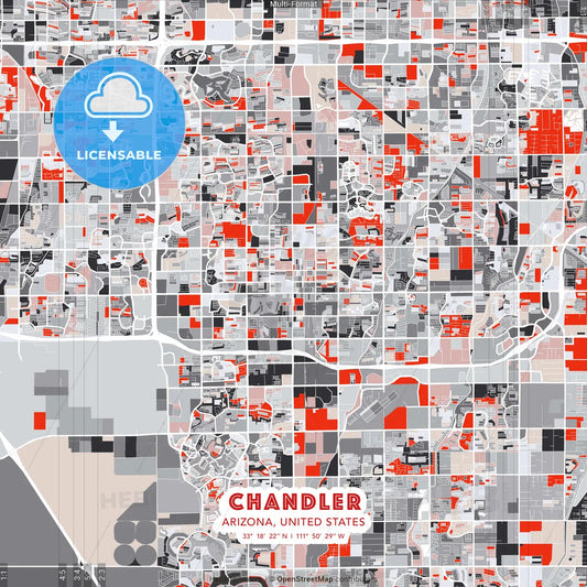 Chandler, Arizona, United States - modern street map poster template with gray and red tones