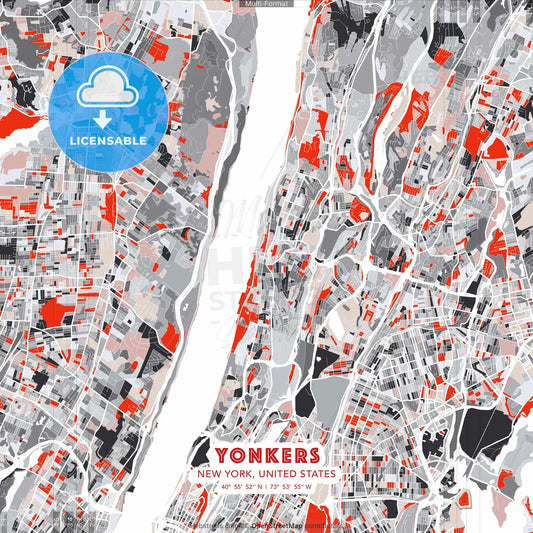 Yonkers, New York, United States - modern street map poster template with gray and red tones