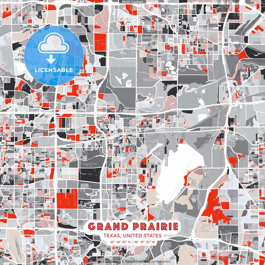 Grand Prairie, Texas, United States - modern street map poster template with gray and red tones
