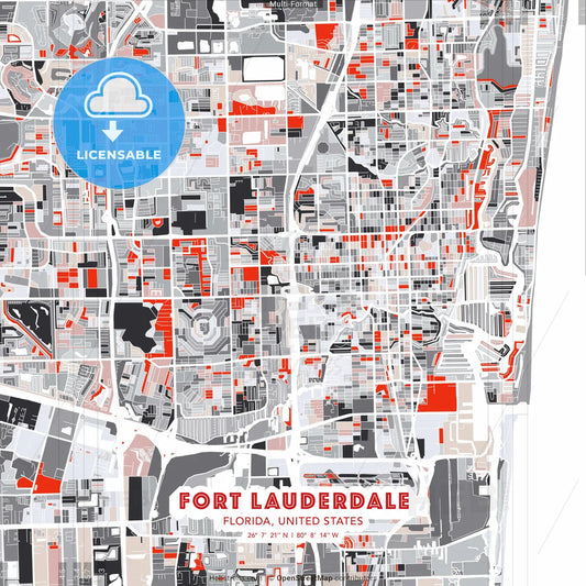 Fort Lauderdale, Florida, United States - modern street map poster template with gray and red tones