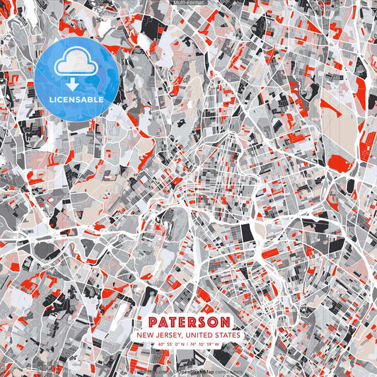 Paterson, New Jersey, United States - modern street map poster template with gray and red tones