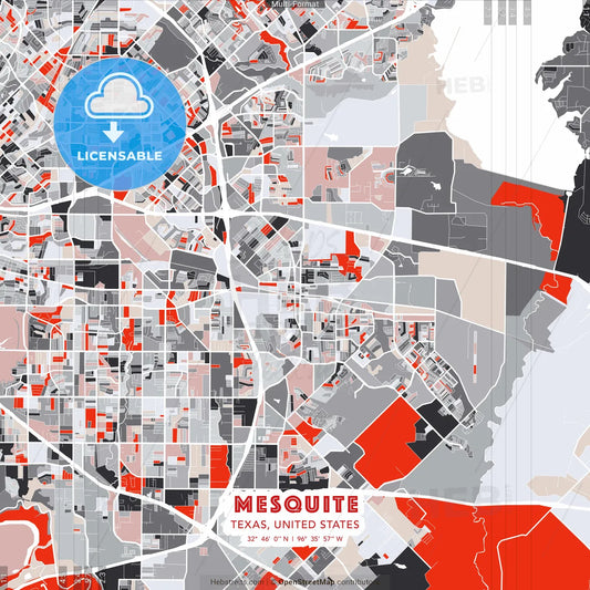 Mesquite, Texas, United States - modern street map poster template with gray and red tones