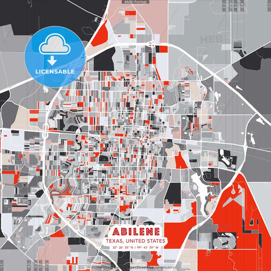 Abilene, Texas, United States - modern street map poster template with gray and red tones