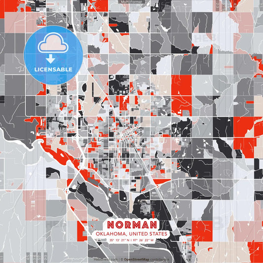 Norman, Oklahoma, United States - modern street map poster template with gray and red tones