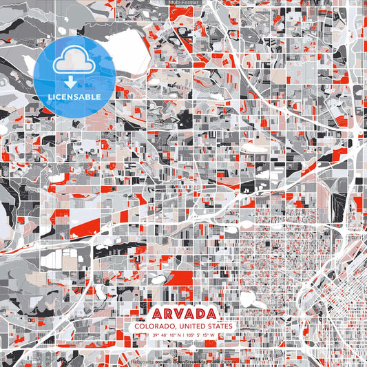 Arvada, Colorado, United States - modern street map poster template with gray and red tones