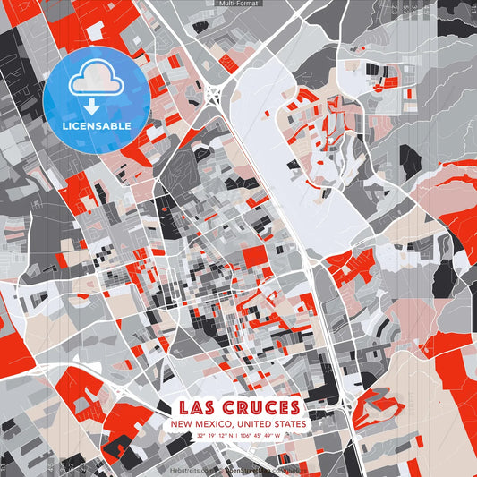 Las Cruces, New Mexico, United States - modern street map poster template with gray and red tones