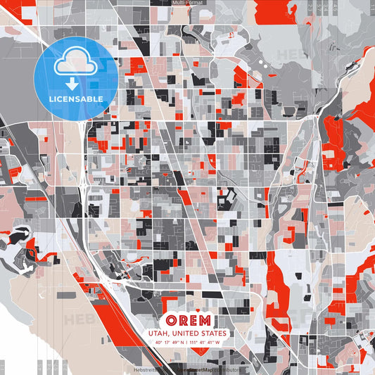 Orem, Utah, United States - modern street map poster template with gray and red tones