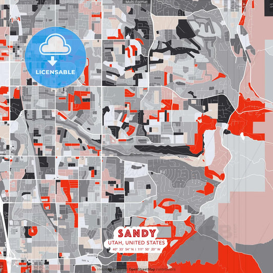 Sandy, Utah, United States - modern street map poster template with gray and red tones