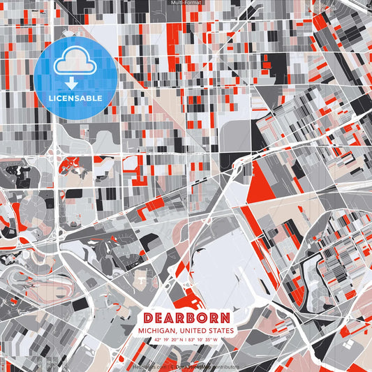 Dearborn, Michigan, United States - modern street map poster template with gray and red tones