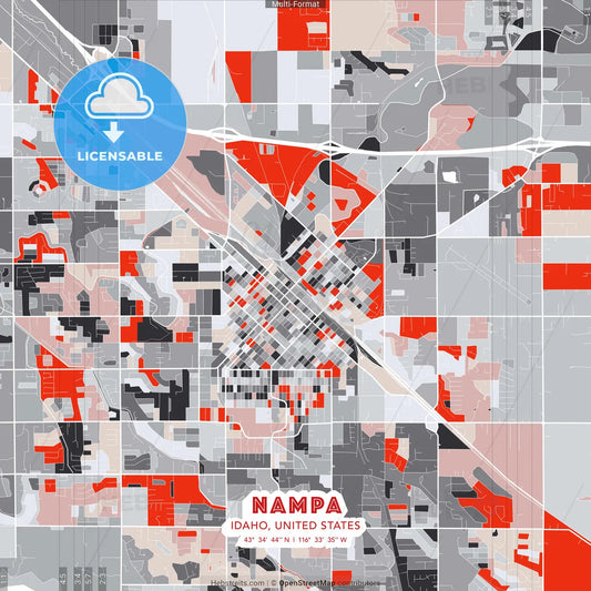 Nampa, Idaho, United States - modern street map poster template with gray and red tones