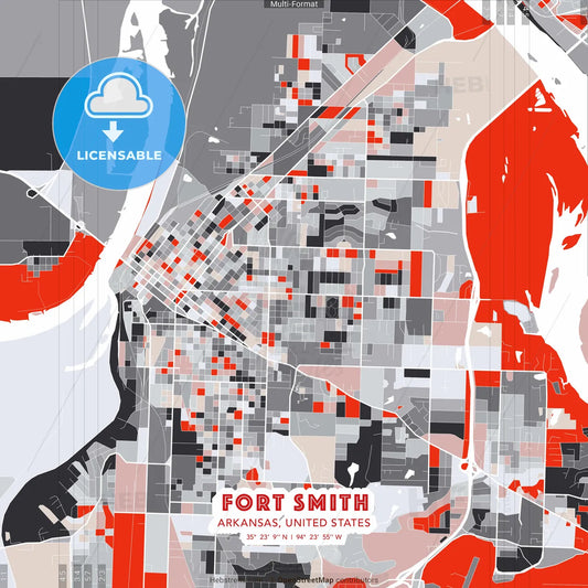 Fort Smith, Arkansas, United States - modern street map poster template with gray and red tones
