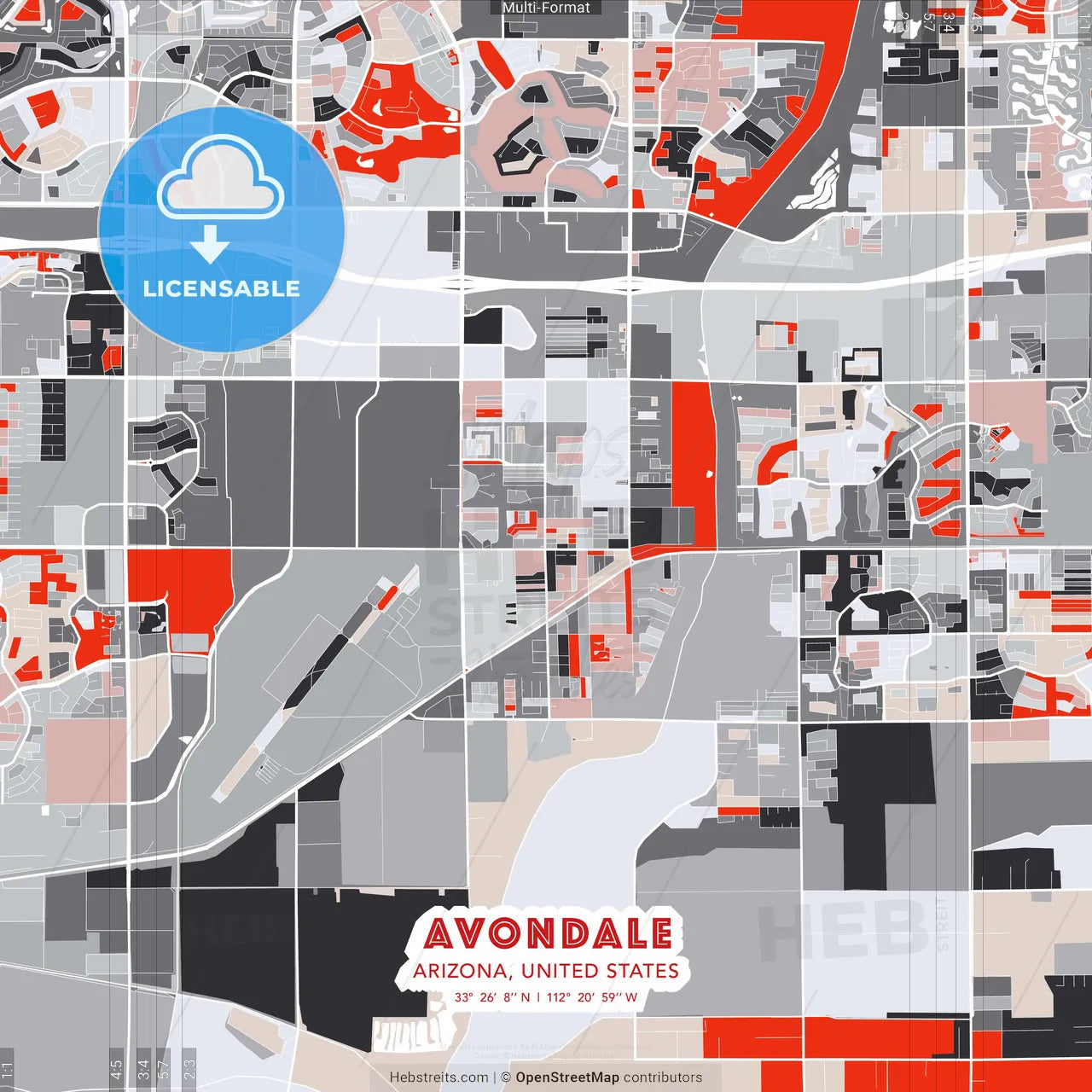 Avondale, Arizona, United States - modern street map poster template with gray and red tones