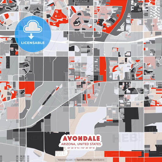 Avondale, Arizona, United States - modern street map poster template with gray and red tones