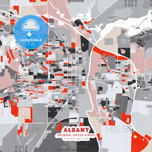 Albany, Georgia, United States - modern street map poster template with gray and red tones
