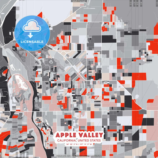 Apple Valley, California, United States - modern street map poster template with gray and red tones