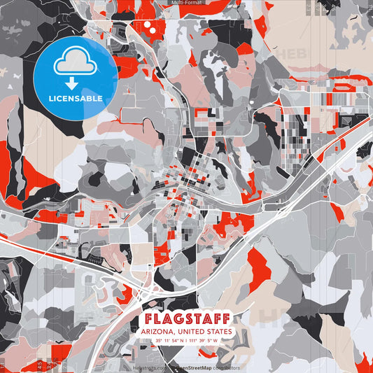 Flagstaff, Arizona, United States - modern street map poster template with gray and red tones